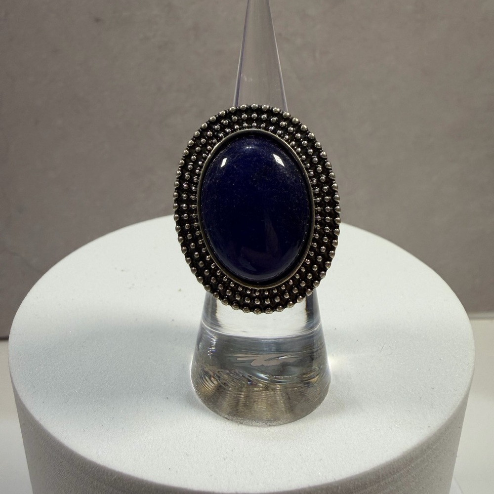 🩷5/$10🩷 Silver-Tone Oval Blue Stone Statement Ring - Women Jewelry